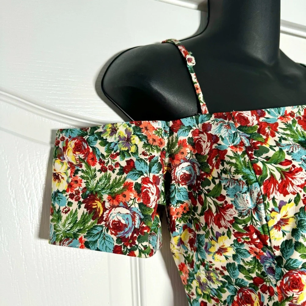 Anthropologie Maeve Floral Off-Shoulder Bow Floral Mini Dress NWT Large $178 - Picture 8 of 10